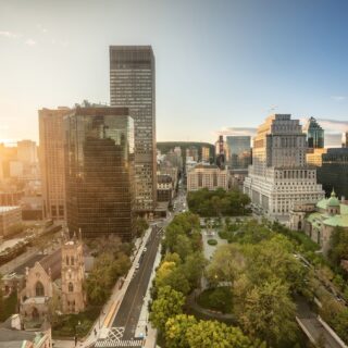 Downtown city skyline daytime view of Montreal Canada